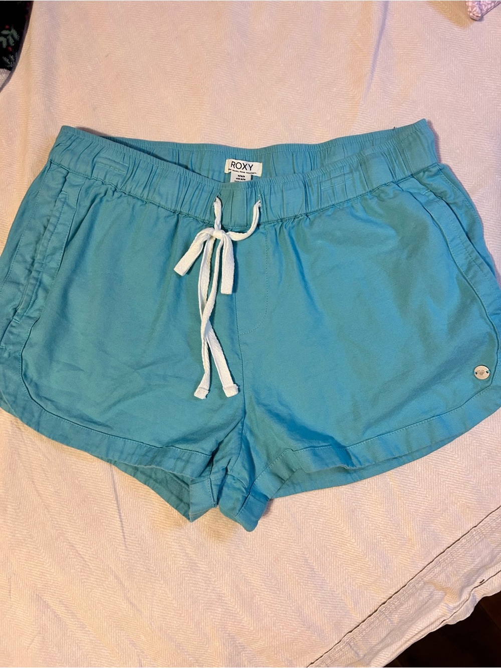 ROXY Juniors M Y2K Aqua Blue Beach Surf Shorts Elastic Waist Drawstring Summer - Picture 5 of 8